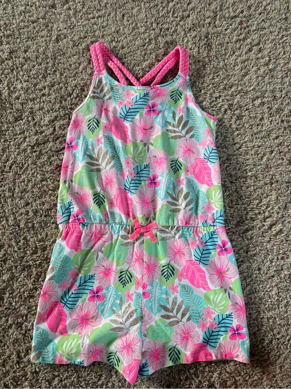 Tommy Bahama Girls Floral Tank Romper in Pink & Aqua
